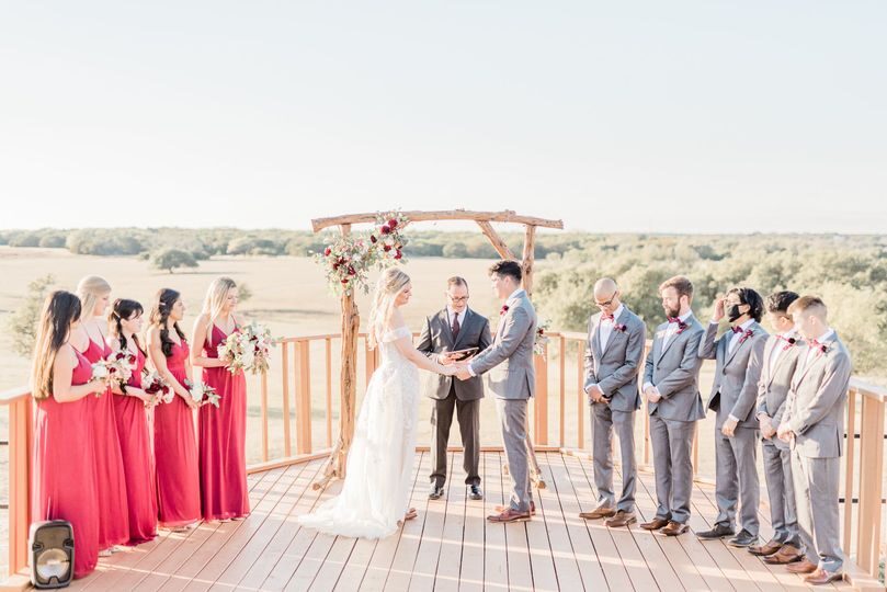 Ceremony on the hilltop deck overlooking the fields