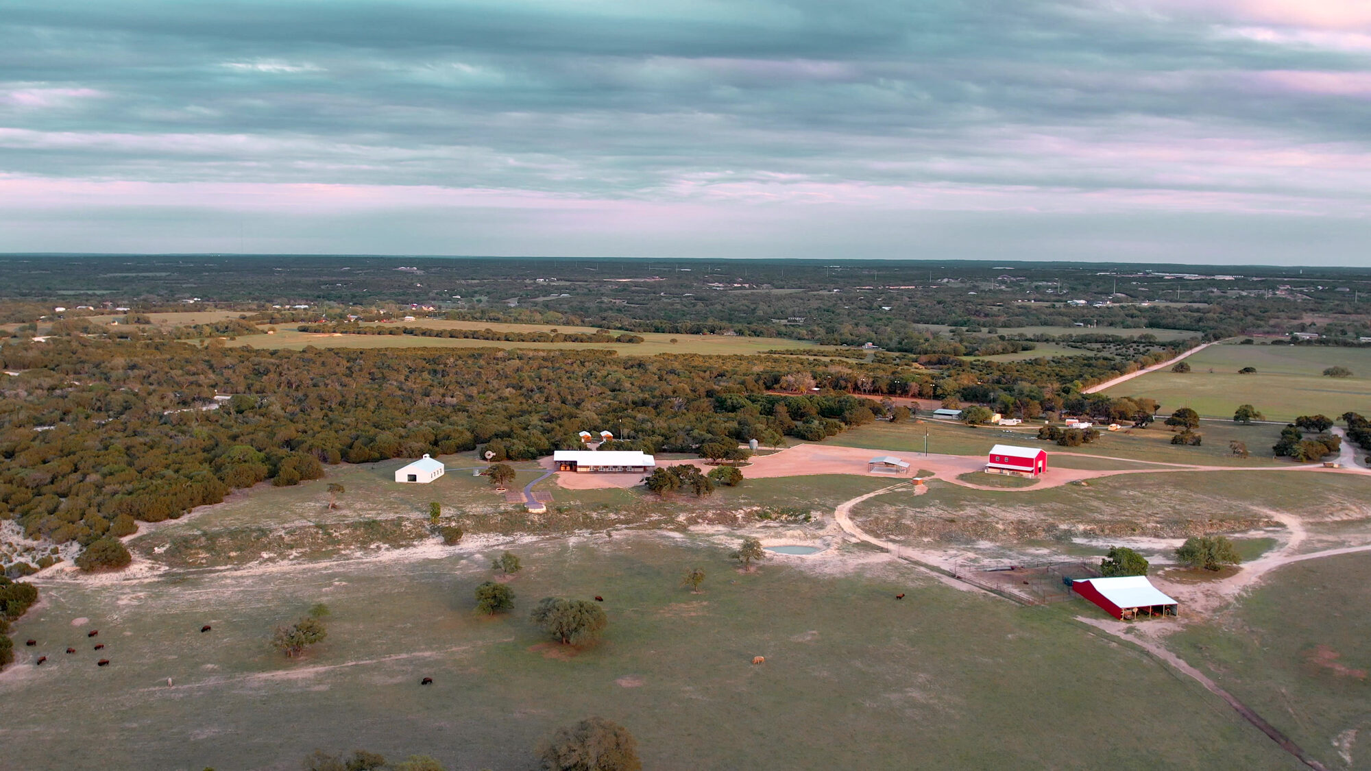 Aerial drone view of the 270-acre Wagon Springs Ranch